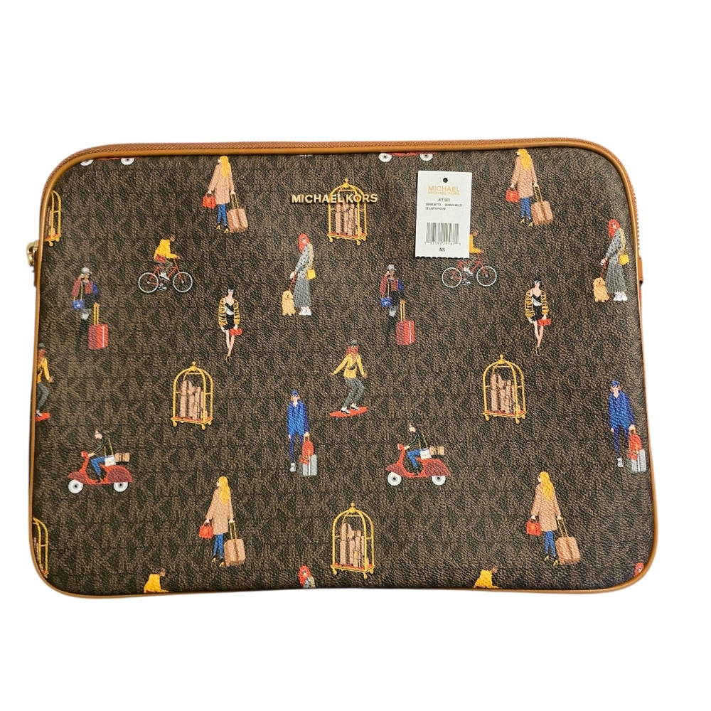 Michael Kors Brown Multi Laptop Case Jet Set Print Travel On The Go